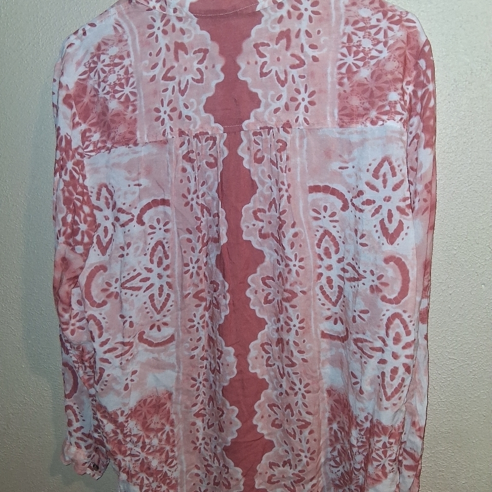 Pilcro x Anthropologie ROMY M Orange Peach White Floral Print Button Blouse - Picture 6 of 7
